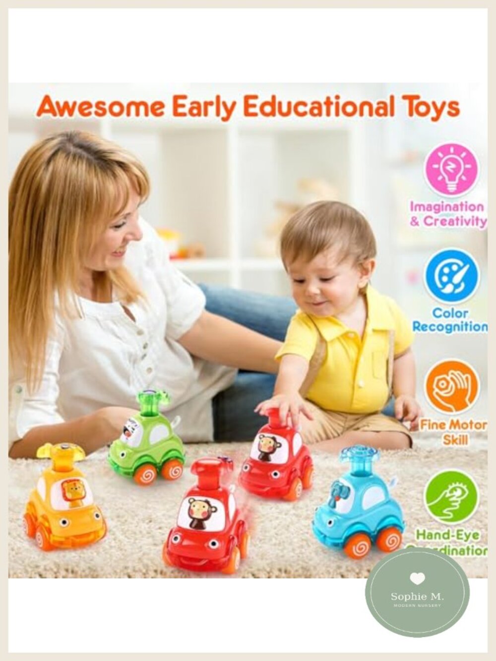 Toddler Press and Go Toy Cars Early Educational Push Play - Picture 3 of 5